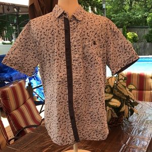 Unisex blue and white floral short sleeve button down With front pocket Like New